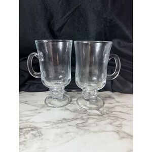 Libbey Irish Coffee Mugs Set of 2 Clear Glass Pedestal Footed  5 3/4" (P2905)